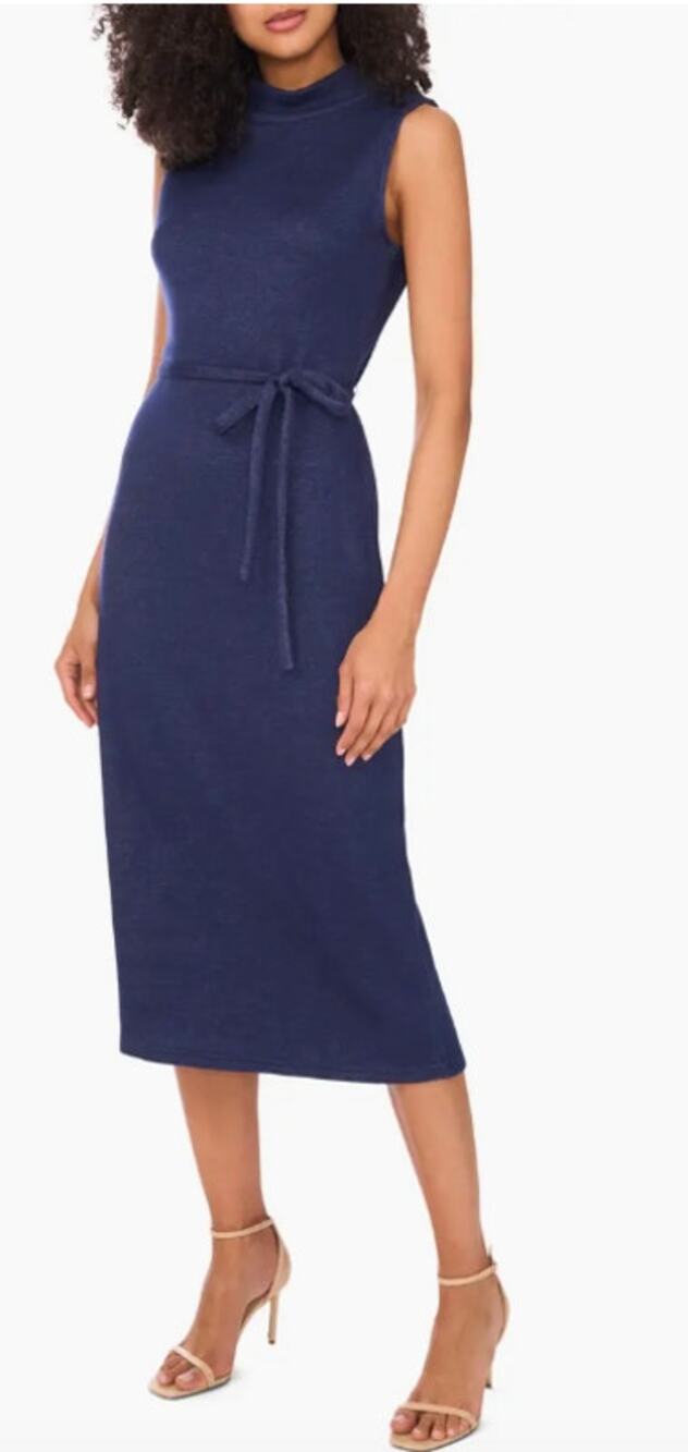 Vince Camuto Mock Neck Sleeveless Knit Midi Dress  Dusck L